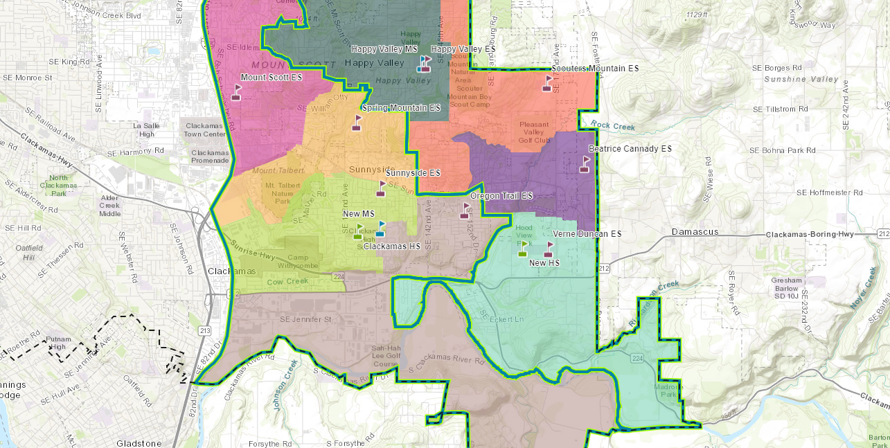 Web map showcasing North Clackamas School District's new boundaries