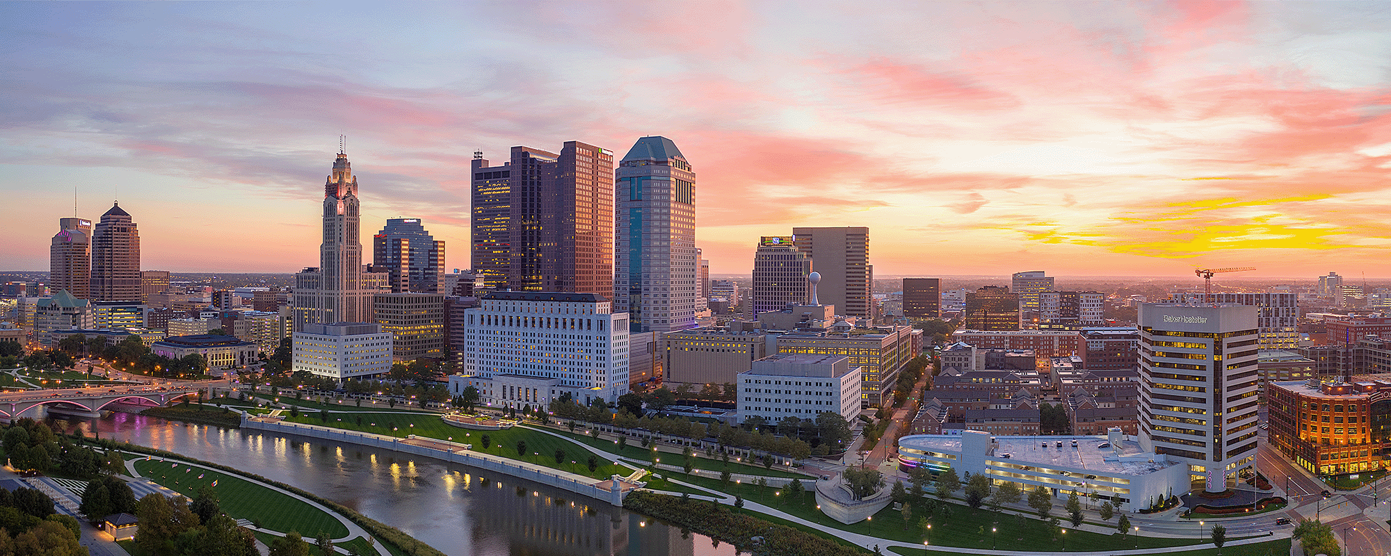 Columbus skyline at sunrise