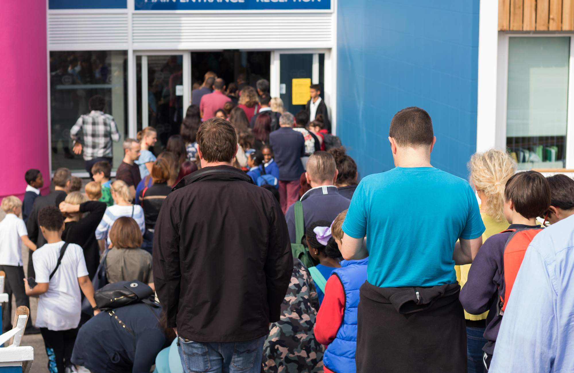 crowded school entrance