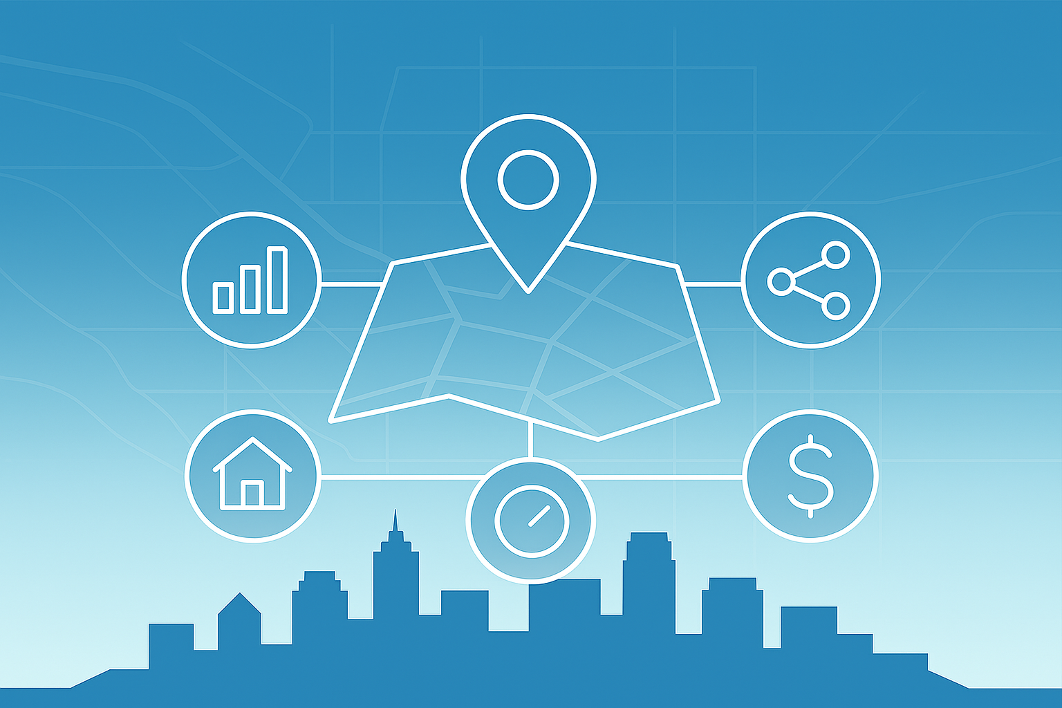 cityscape with GIS map and icons