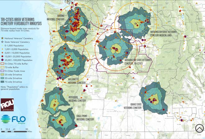 Washington State Veterans cemetery siting analysis map for the TriCities