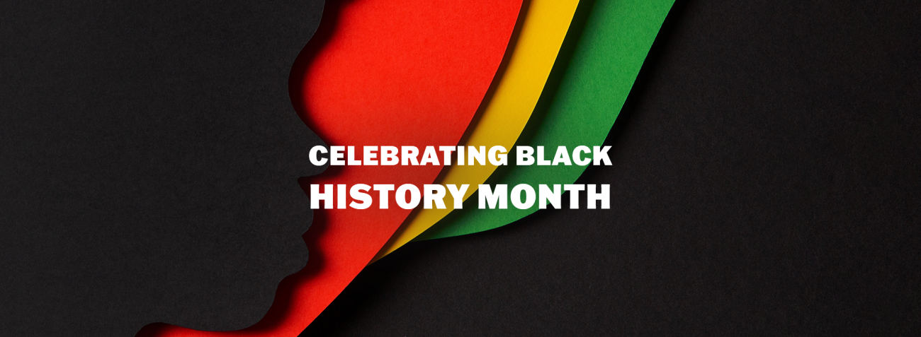 Celebrating Black History Month, background silhouette and colors of Black History Month.