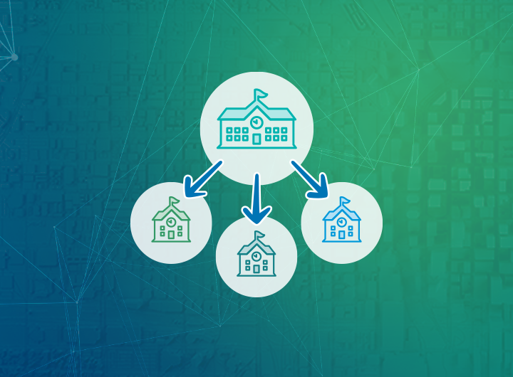 Illustration of one school consolidating into three