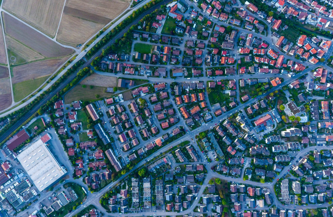 aerial view of a residential area