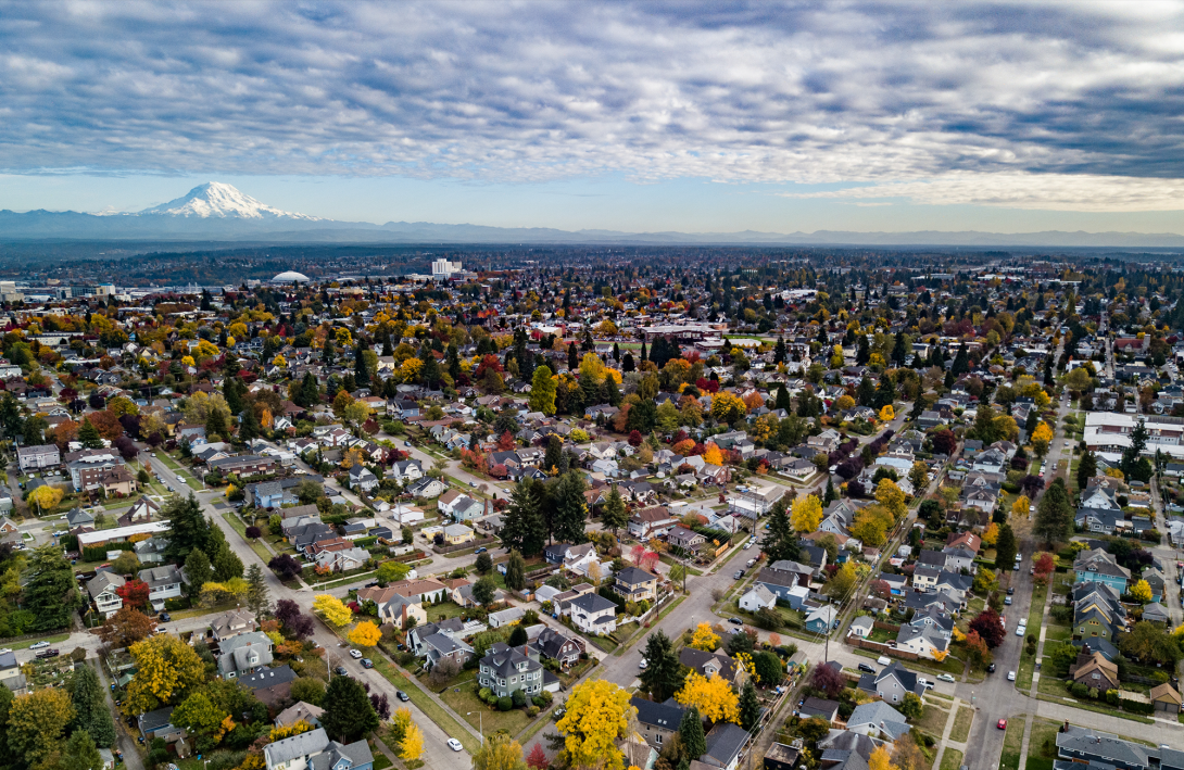 Aerial view of a Tacoma neighborhood